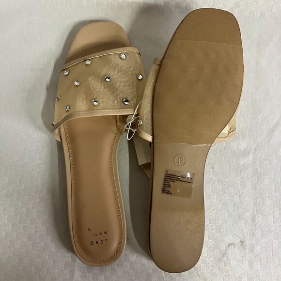 A New Day Women 12 Beige Elain Rhinestone Memory Foam Insole Mesh Slide Sandals - Picture 3 of 6
